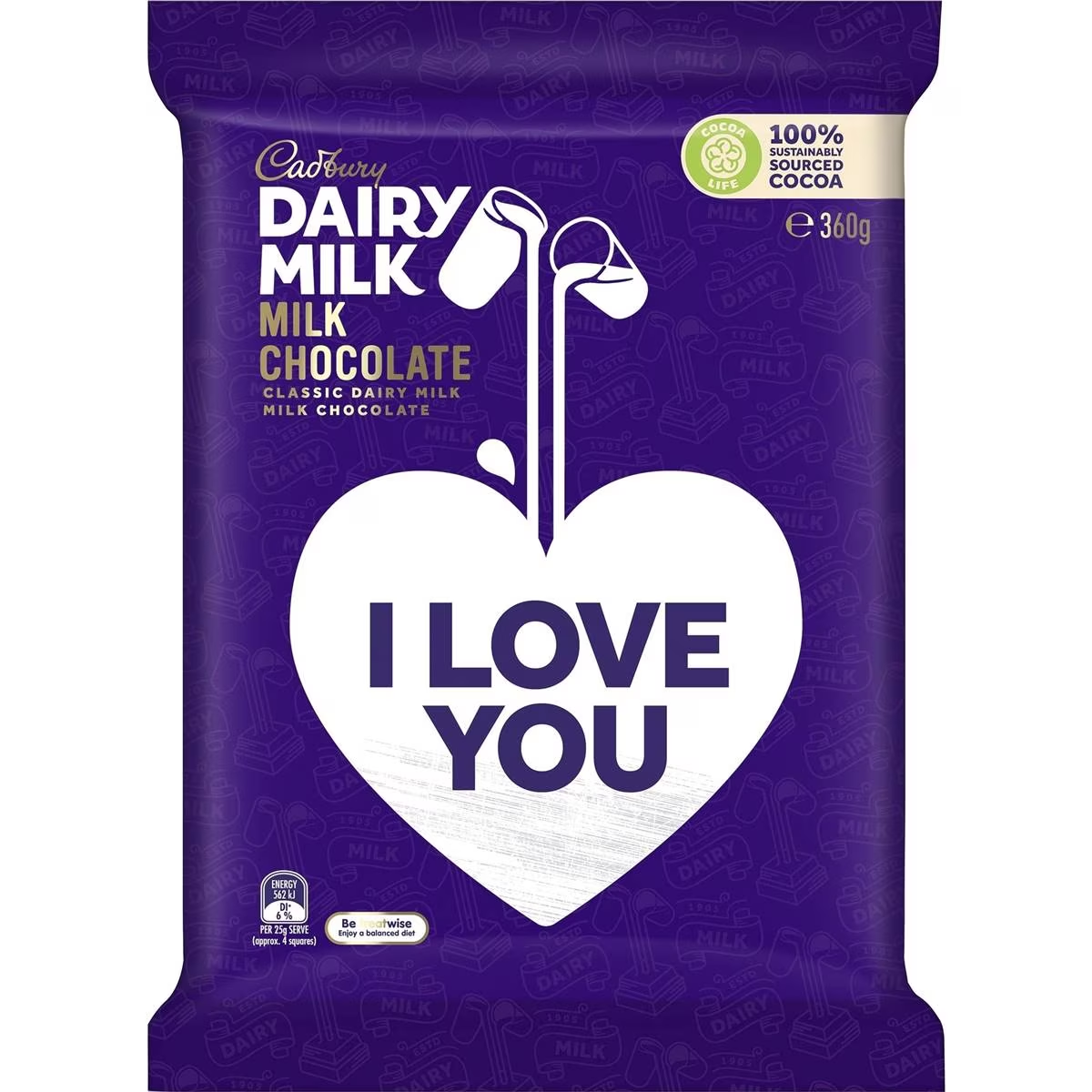 Cadbury Dairy Milk LOVE Chocolate Block 360g