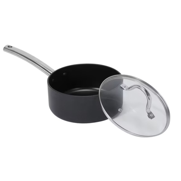 Anko Hard Anodised 20cm Non-Stick Aluminium Saucepan with Glass Lid