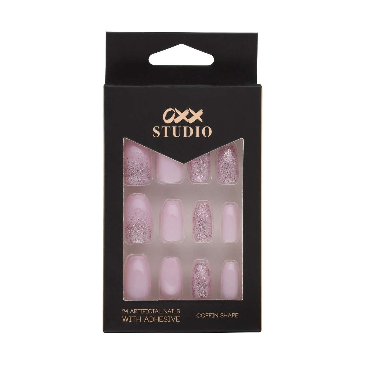 Oxx Studio 24 Pack Artificial Nails With Adhesive - Pink Fancy