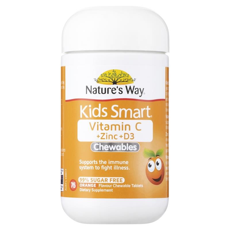 Nature's Way Kids Smart Vitamin C + Zinc + D3 Chewables 75 Tablets For Children